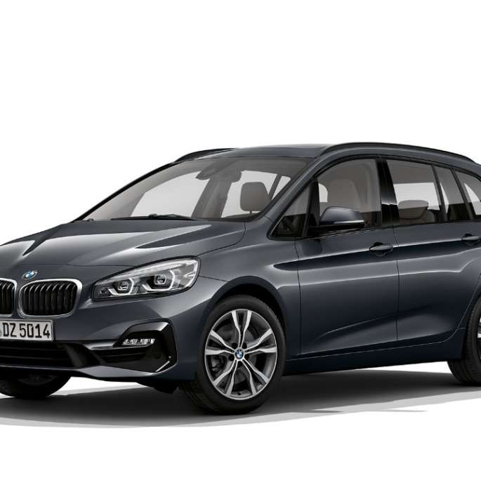Μπροστινή λήψη τριών τετάρτων, BMW Σειρά 2 Gran Tourer, Έκδοση Sport Line BMW Σειρά 2 Gran Tourer 220d F46 2018, γκρι Mineral μεταλλικό, μπροστινή λήψη τριών τετάρτων