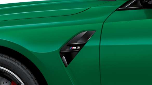 Πλευρικές εισαγωγές αέρα, BMW M3 Sedan, G80 2020 BMW M3 Sedan, G80 2020, πράσινο Isle of Man, Μ πλευρικές εισαγωγές αέρα, κοντινή λήψη