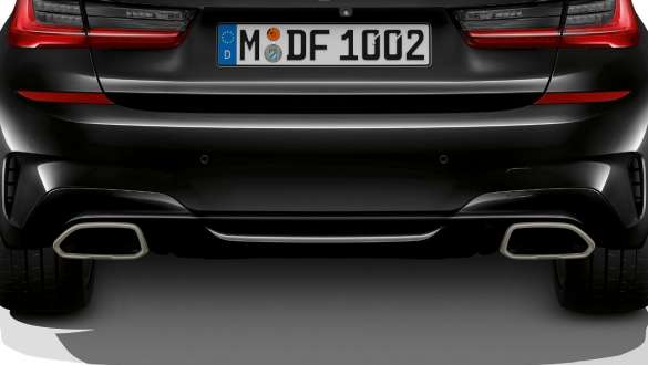 Αποκλειστικές απολήξεις εξάτμισης, BMW M340i xDrive Sedan, G20 2020 BMW M340i xDrive Sedan, G20 2020, μαύρο Sapphire μεταλλικό, αποκλειστικές απολήξεις εξάτμισης, κοντινή λήψη
