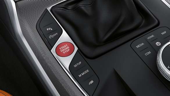 Κόκκινος διακόπτης Start/Stop, BMW M3 Sedan, G80 2020, εσωτερικό BMW M3 Sedan, G80 2020, κόκκινος διακόπτης Start/Stop, κεντρική κονσόλα, εσωτερικό