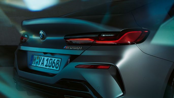 BMW M850i xDrive Gran Coupé πίσω κοντινή λήψη BMW M850i xDrive Gran Coupé G16 2019 BMW Individual Frozen Bluestone μεταλλικό πίσω κοντινή λήψη