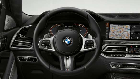 BMW X6 M50i, εσωτερικό, Μ δερμάτινο τιμόνι, G06 Κοντινή λήψη, BMW X6 M50i, M50d, G06, 2018, SUV, εσωτερικό, M δερμάτινο τιμόνι