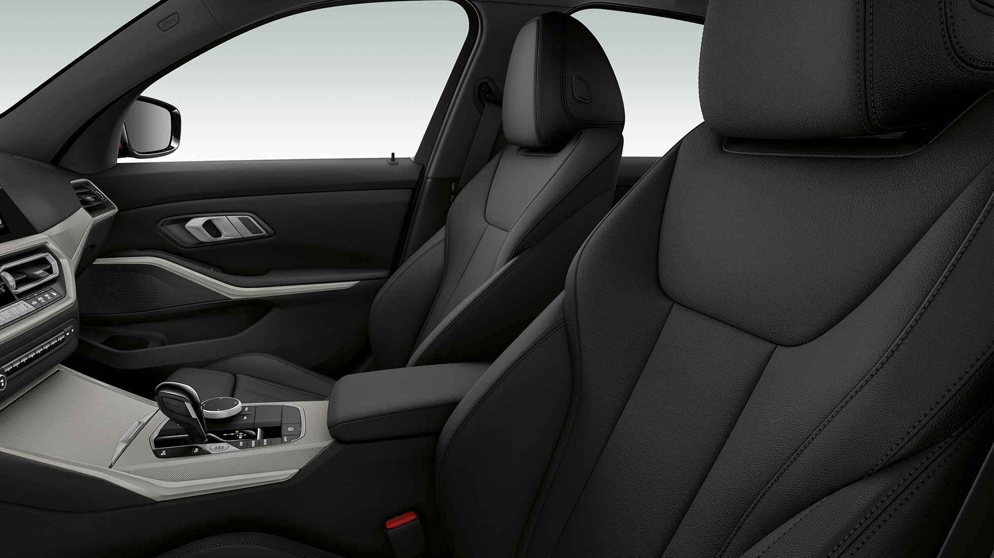 BMW Σειρά 3 Sedan, Έκδοση Advantage, μπροστινά καθίσματα. Πλαϊνή κοντινή λήψη των μπροστινών καθισμάτων στην BMW Σειρά 3 Sedan με στοιχεία εξοπλισμού της Έκδοσης Advantage.