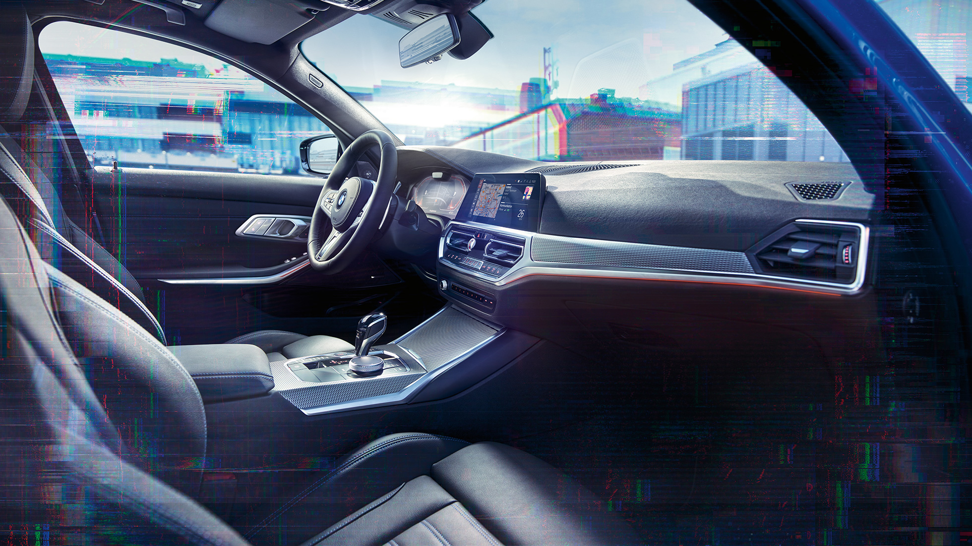 BMW Σειρά 3 Sedan, BMW Live Cockpit Professional. Κοντινή λήψη του εσωτερικού της BMW Σειράς 3 Sedan με BMW Live Cockpit Professional.