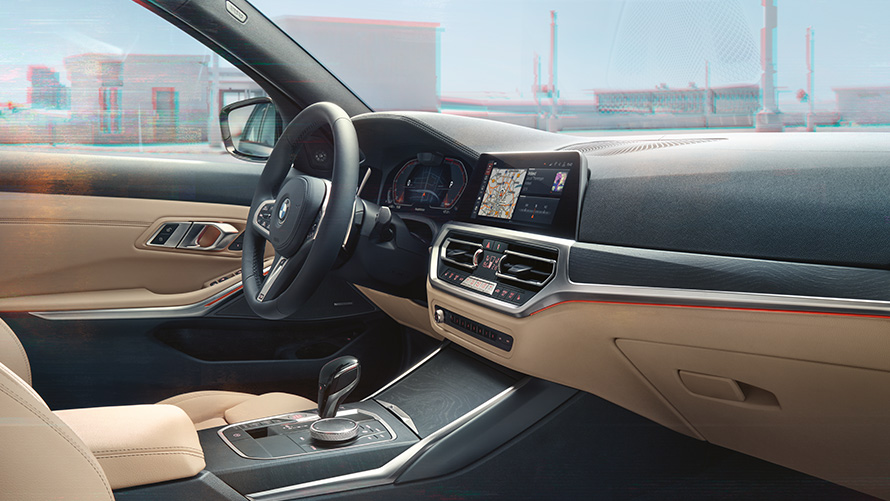 BMW Σειρά 3 Touring (G21), μπροστινό κάθισμα και cockpit από τη θέση του συνοδηγού BMW Σειρά 3 Touring (G21), μπροστινό κάθισμα και cockpit από τη θέση του συνοδηγού