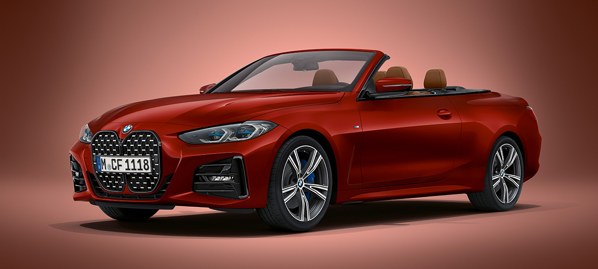 BMW Individual κόκκινο Aventurin μεταλλικό, BMW Σειρά 4 Cabrio, G23, 2020 BMW Σειρά 4 Cabrio, G23, 2020, BMW Individual κόκκινο Aventurin μεταλλικό, μπροστινή λήψη τριών τετάρτων, σταθμευμένη