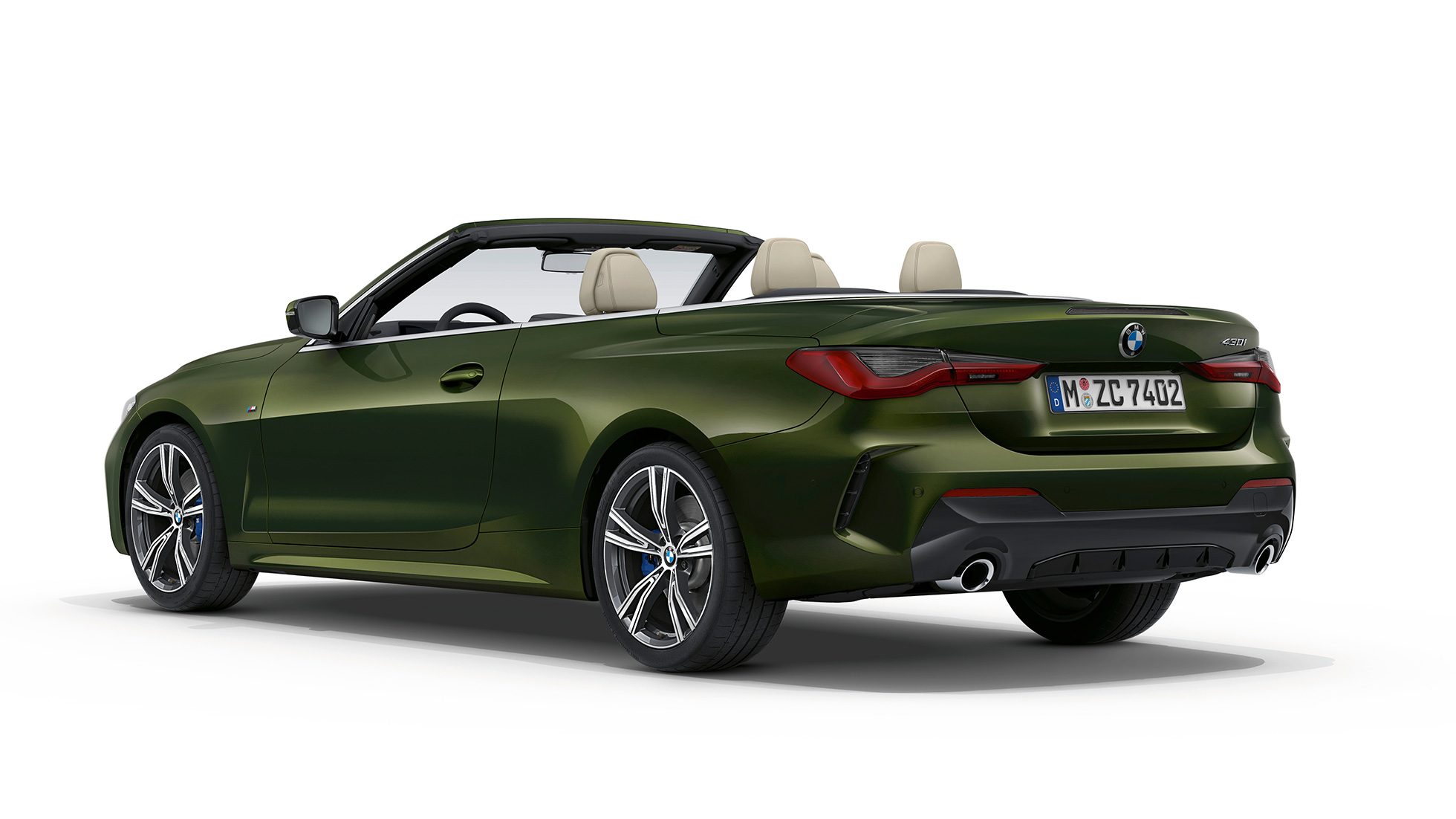 Πίσω λήψη, BMW Σειρά 4 Cabrio, Έκδοση M Sport, G23, 2020 BMW Σειρά 4 Cabrio G23 2020 Έκδοση M Sport Πράσινο Sanremo μεταλλικό πίσω λήψη τρία τέταρτα