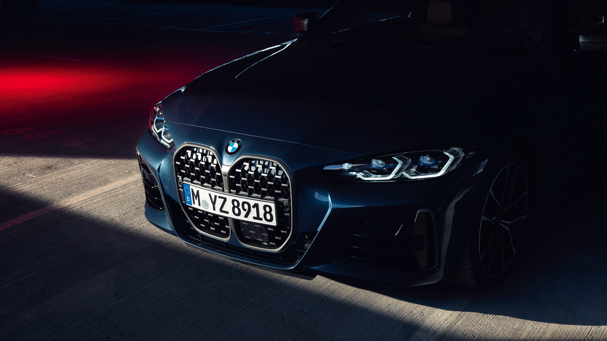 Μπροστινή λήψη, μάσκα με διπλά "νεφρά", BMW Σειρά 4 Coupé, G22, 2020 BMW Σειρά 4 Coupé, G22, 2020, μπλε Arctic Race μεταλλικό, μπροστινή λήψη, κοντινή λήψη στη μάσκα με διπλά "νεφρά"