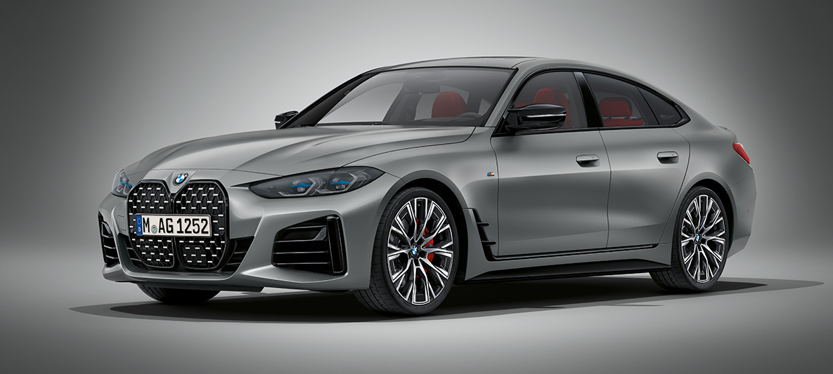 BMW Σειρά 4 Gran Coupé, G26, 2021, BMW Individual γκρι Frozen Pure μεταλλικό BMW Σειρά 4 Gran Coupé, G26, BMW Individual γκρι Frozen Pure μεταλλικό, μπροστινή λήψη τριών τετάρτων, σταθμευμένη