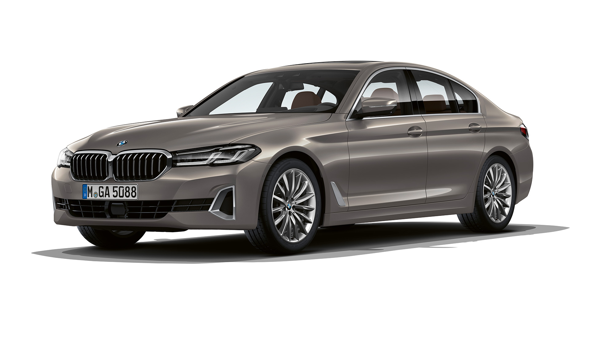 BMW Σειρά 5 Sedan, G30, Luxury Line, μπροστινό τμήμα BMW Σειρά 5 Sedan 520d xDrive, G30, 2020, Luxury Line σε γκρι Bernina, μπροστινή λήψη τριών τετάρτων