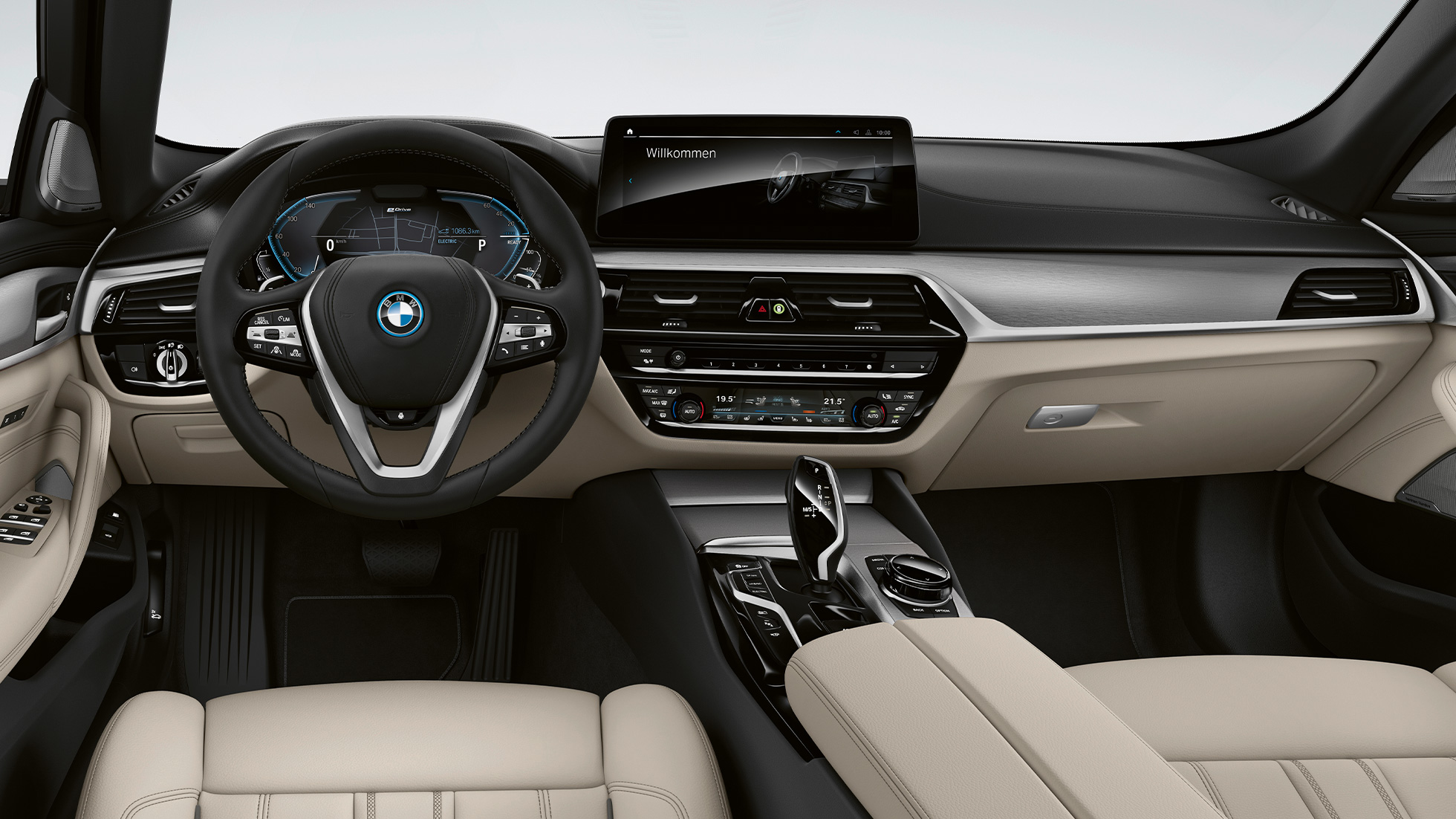 Cockpit, BMW Σειρά 5 Touring, G31, βασικός εξοπλισμός Cockpit, BMW Σειρά 5 Touring 530i, G31, 2020, βασικός εξοπλισμός, δέρμα 'Dakota' σε λευκό Ivory, αποκλειστικές ραφές σε χρώμα αντίθεσης, εσωτερικό