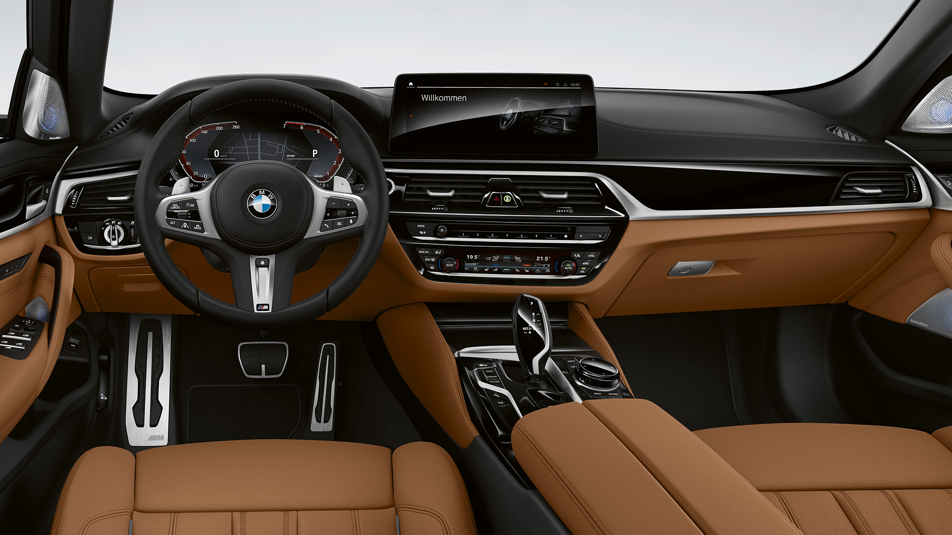 Cockpit, BMW Σειρά 5 Touring, G31, Μ Σπορ Πακέτο Cockpit, BMW Σειρά 5 Touring 530e, G31, 2020, Μ Σπορ Πακέτο, δέρμα 'Dakota' σε χρώμα Cognac, αποκλειστικές ραφές σε χρώμα αντίθεσης, εσωτερικό