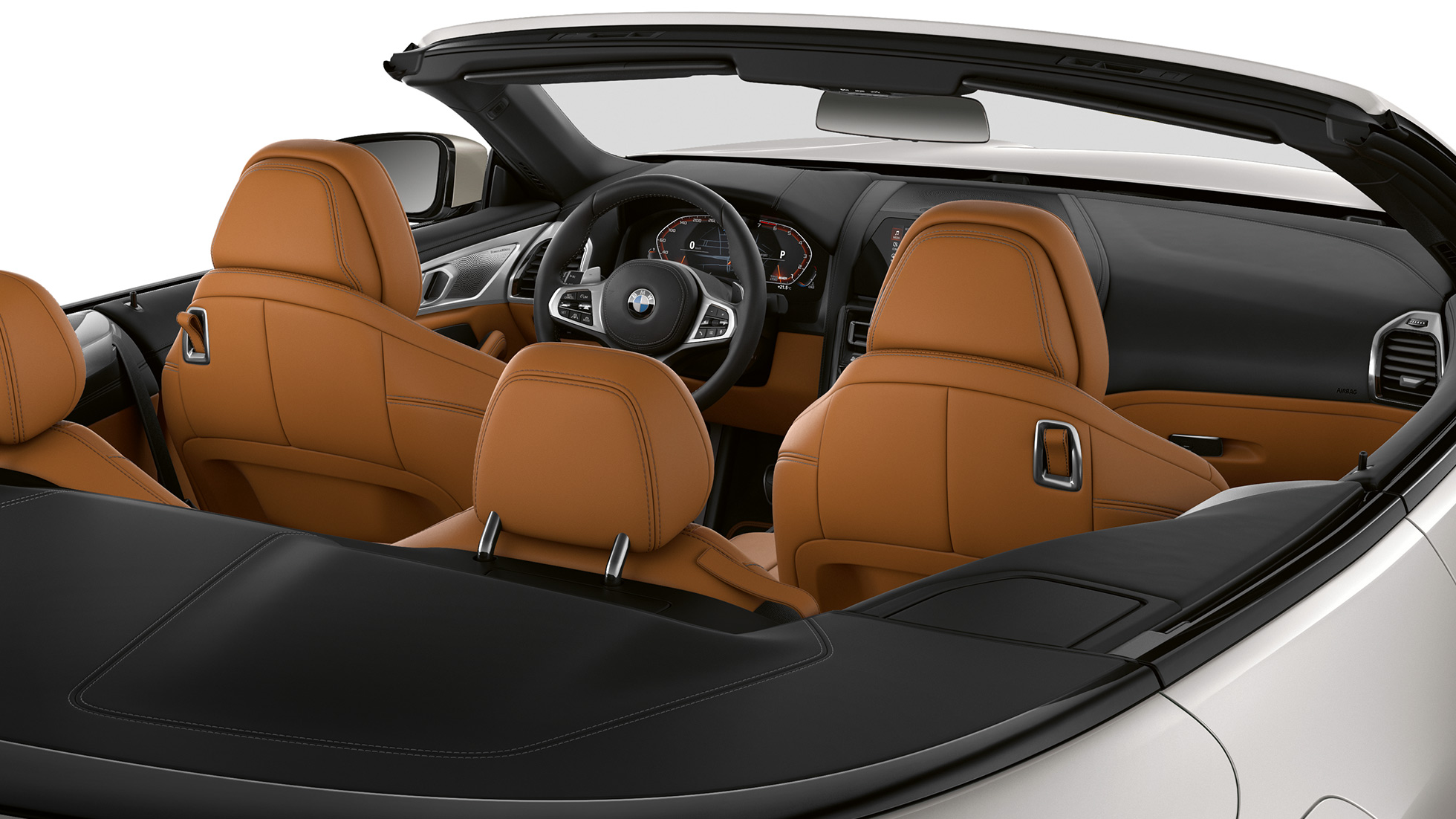 BMW M850i xDrive, εσωτερικό με ανοικτή υφασμάτινη οροφή. BMW M850i xDrive, εσωτερικό με ανοικτή υφασμάτινη οροφή.