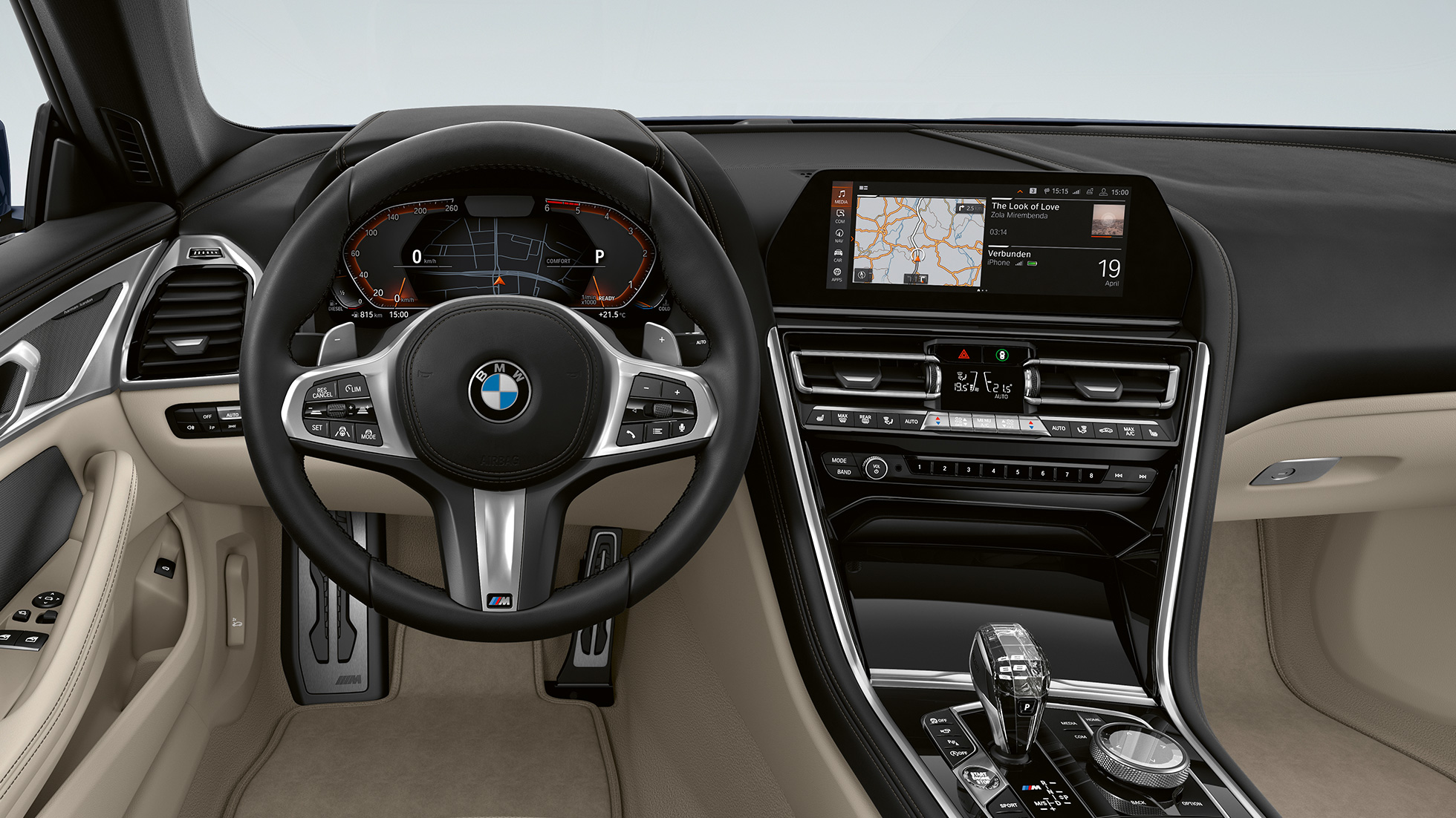 Μ Δερμάτινο πολυλειτουργικό τιμόνι. BMW Σειρά 8 Coupé, Cockpit, Μ Δερμάτινο πολυλειτουργικό τιμόνι.