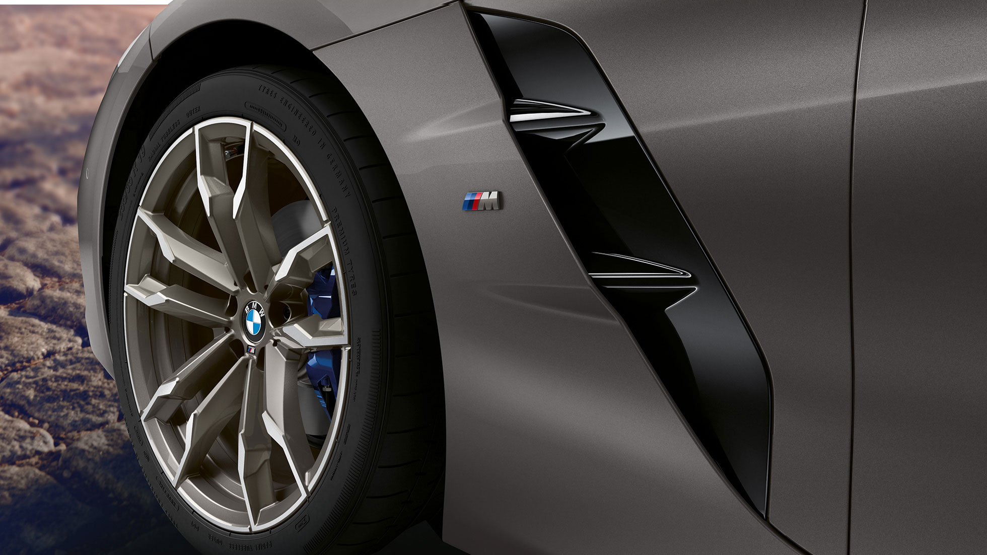 Ζάντα BMW Z4 M40i G29 Ζάντα BMW Z4 Roadster M40i G29 2019, BMW Individual Γκρι Frozen μεταλλικό, κοντινή λήψη τροχού και Air Breather
