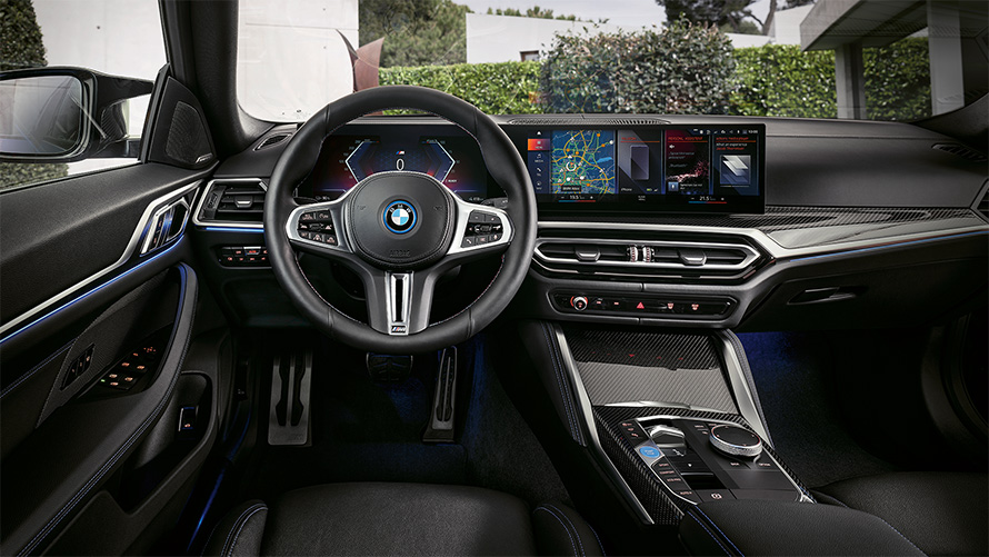 BMW i4 M50, G26, 2021, εσωτερικό, cockpit, πίνακας οργάνων και κεντρική κονσόλα