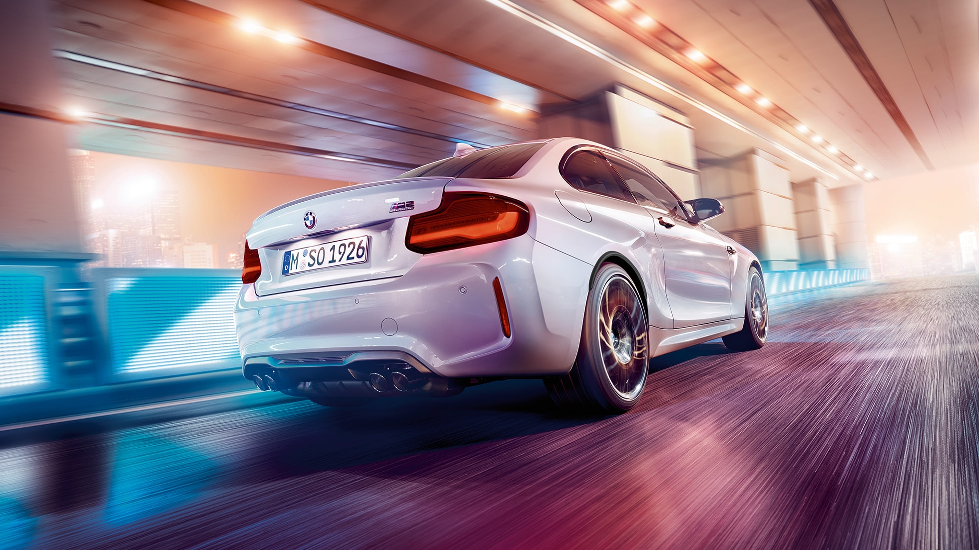 Σχεδίαση πίσω τμήματος της BMW M2 Competition F87 Σχεδίαση πίσω τμήματος της BMW M2 Competition F87 2018, ασημί Hockenheim μεταλλικό, πίσω λήψη τριών τετάρτων
