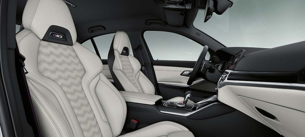 BMW Individual δερμάτινες επενδύσεις 'Merino' Tartufo, BMW M3 Sedan, 2020 G80, εσωτερικό BMW Individual δερμάτινες επενδύσεις 'Merino' Tartufo, BMW M3 Sedan, G80 2020, εσωτερικό