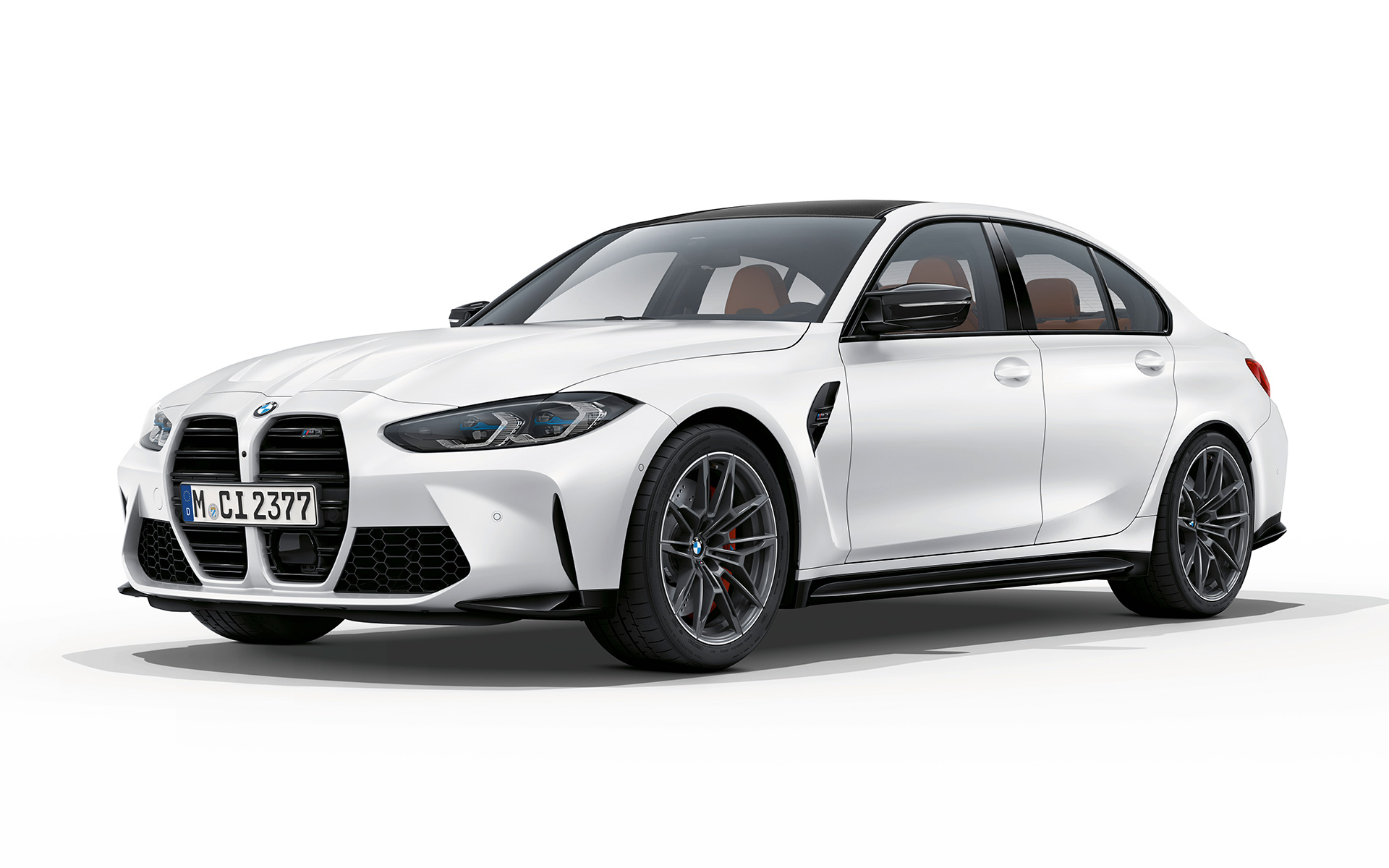 BMW M3 Competition, G80, 2020, λευκό Frozen Brilliant μεταλλικό, μπροστινή λήψη τριών τετάρτων