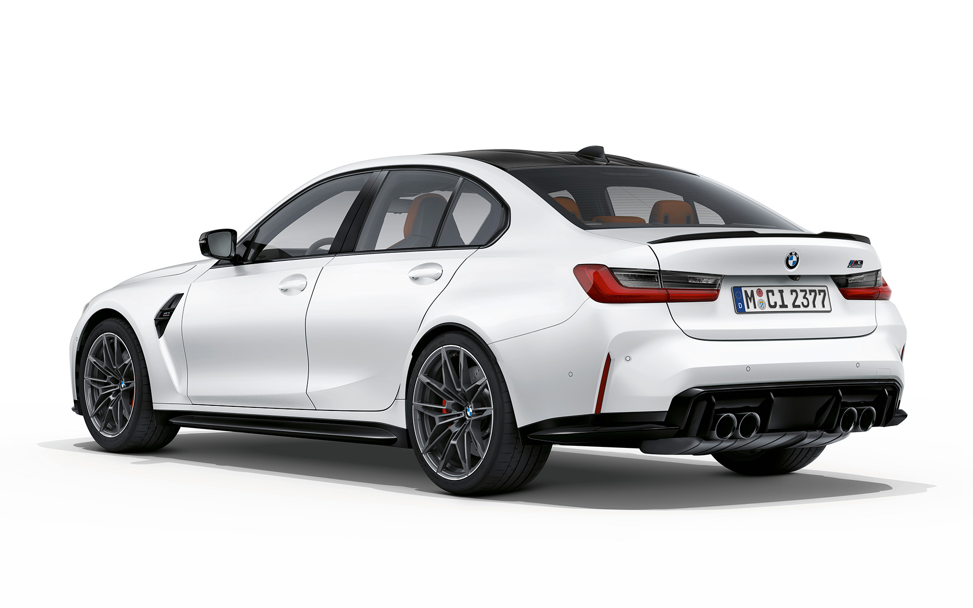 BMW M3 Competition, G80, 2020, λευκό Frozen Brilliant μεταλλικό, πίσω λήψη τριών τετάρτων