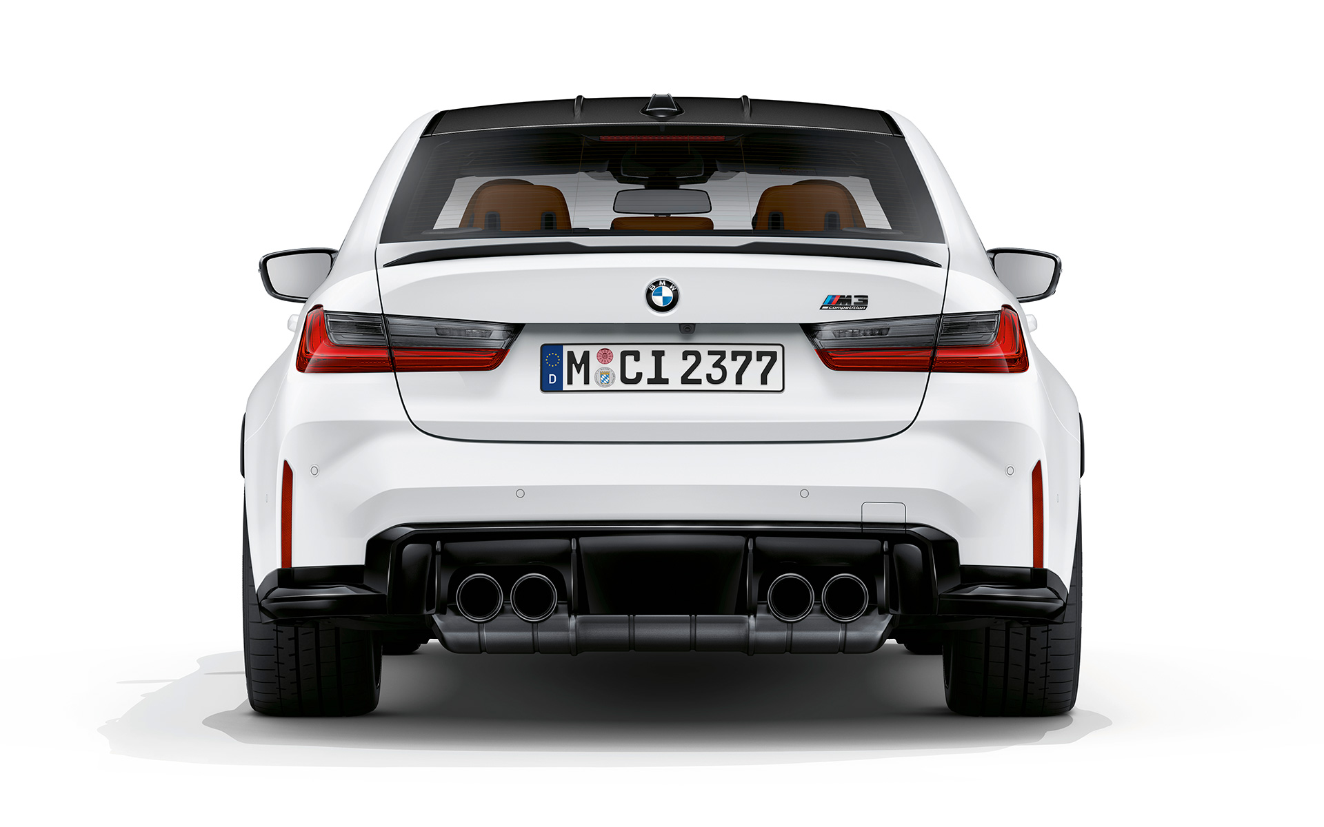 BMW M3 Competition, G80, 2020, λευκό Frozen Brilliant μεταλλικό, πίσω λήψη