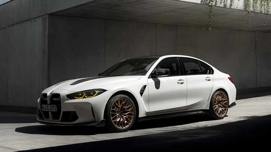 BMW Financial Services, BMW M3 CS, G80 BMW Μ3 CS, G80, Financial Services, πλαϊνή λήψη τριών τετάρτων, σταθμευμένη