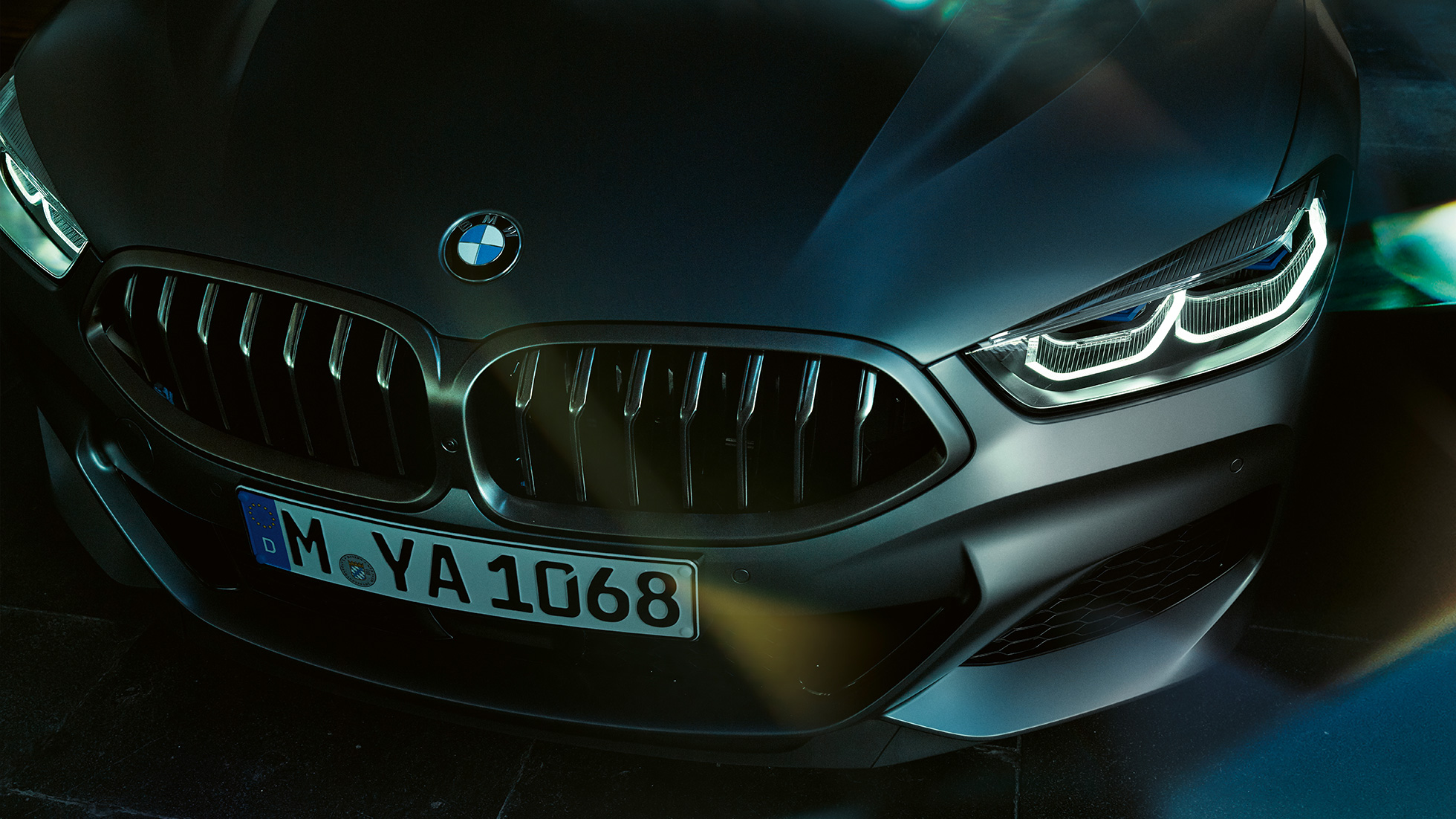 Γρίλιες μάσκας νεφρών BMW M850i xDrive Gran Coupé Γρίλιες μάσκας νεφρών BMW M850i xDrive Gran Coupé G16 2019 BMW Individual Frozen Bluestone μεταλλικό μπροστινή κοντινή λήψη