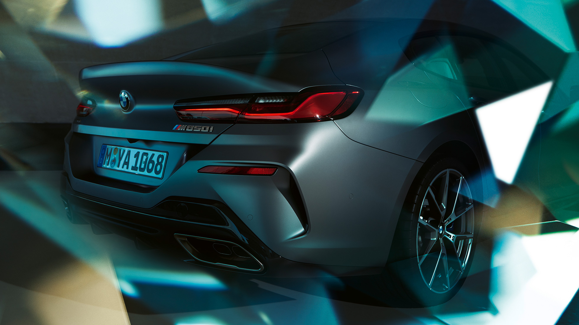 BMW M850i xDrive Gran Coupé πίσω κοντινή λήψη BMW M850i xDrive Gran Coupé G16 2019 BMW Individual Frozen Bluestone μεταλλικό πίσω κοντινή λήψη