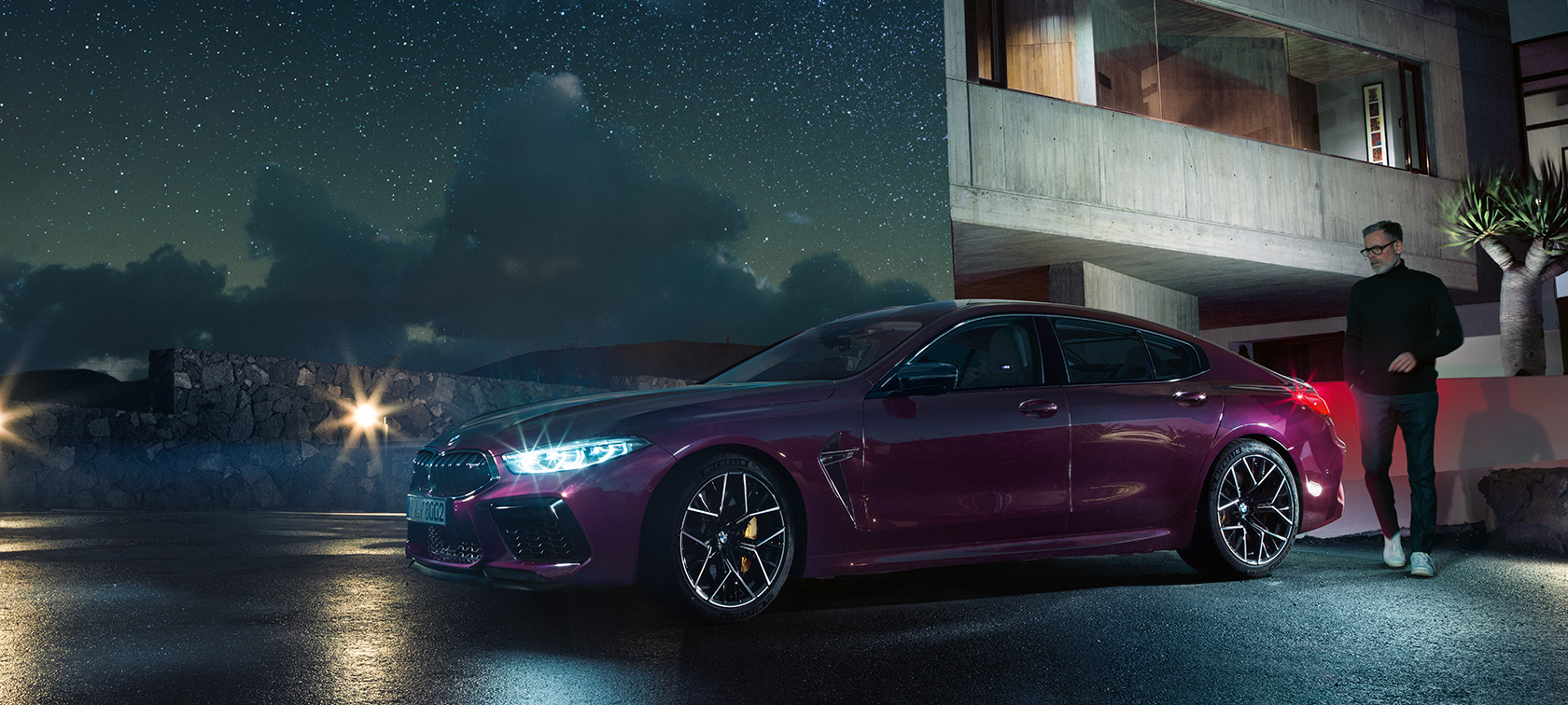 Η νέα BMW M8 Competition Gran Coupé BMW M8 Competition Gran Coupé 2020 F93 BMW Individual Ametrine μεταλλικό πλαϊνή λήψη τρία τέταρτα