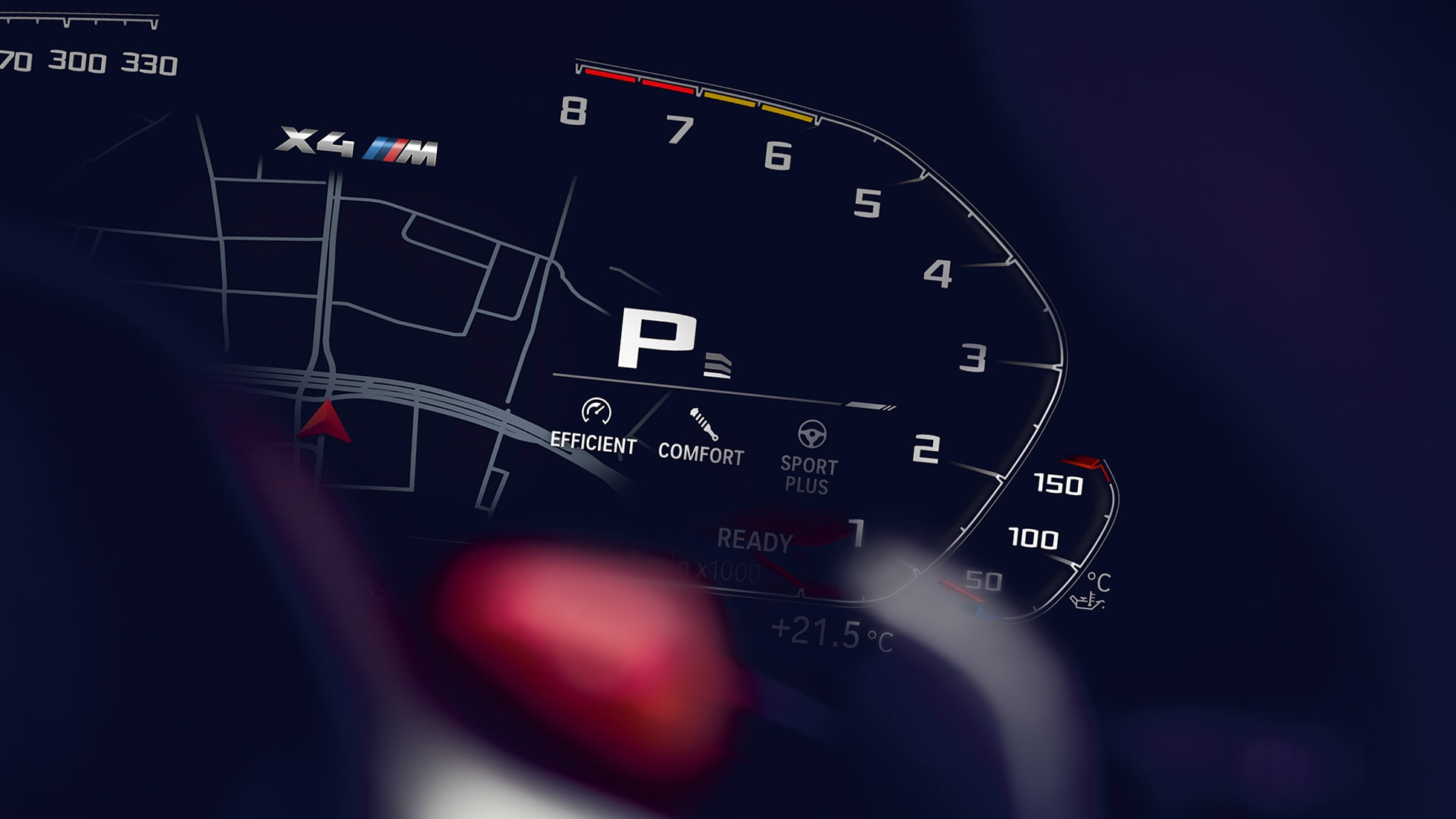 BMW X4 M Competition, στροφόμετρο. BMW X4 M Competition, εσωτερικό, πίνακας οργάνων με στροφόμετρο.