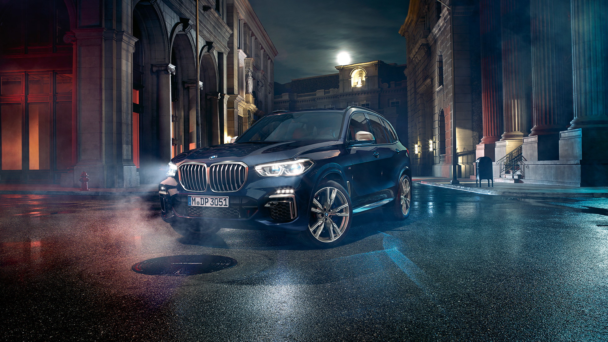 BMW Φώτα Laser BMW X5 M50i BMW Φώτα Laser με σχεδίαση Χ BMW X5 M50i G05 Carbon Black μεταλλικό μπροστινή λήψη τρία τέταρτα