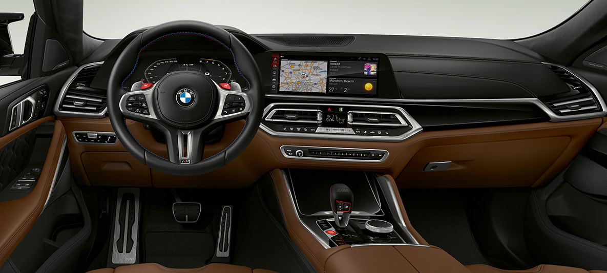 Μ δερμάτινο τιμόνι της BMW Χ6 M, F96 Μ δερμάτινο τιμόνι με ραφές σε χρώμα αντίθεσης, BMW Χ6 Μ, F96 2020, SUV, cockpit