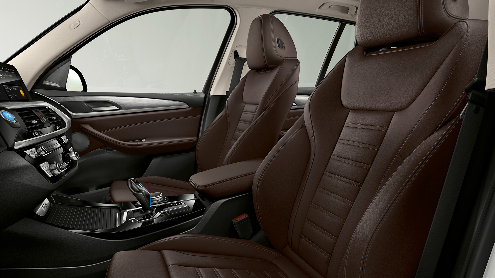 BMW iX3, G08, Έκδοση "Impressive", σπορ καθίσματα με επενδύσεις από μαύρο δέρμα 'Vernasca' BMW iX3, G08 2020, Έκδοση "Impressive", σπορ καθίσματα οδηγού και συνοδηγού με επενδύσεις από μαύρο δέρμα 'Vernasca', εσωτερικό