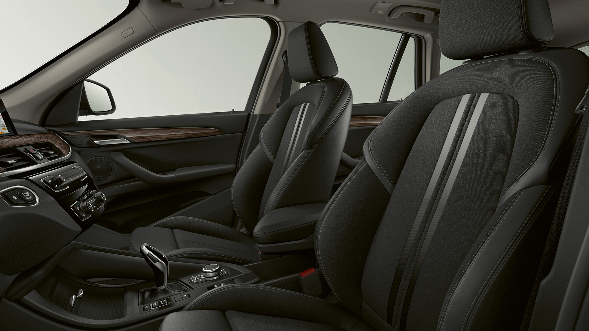 BMW X1, Έκδοση Advantage, επενδύσεις καθισμάτων BMW X1, Έκδοση Advantage, εσωτερικό με εστίαση στις επενδύσεις καθισμάτων