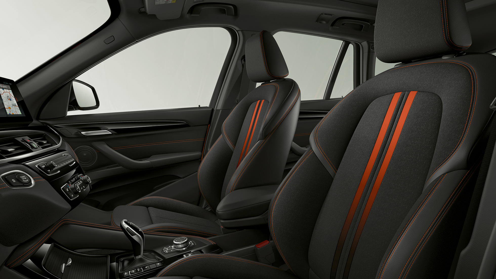 BMW X1, Έκδοση Sport Line, επενδύσεις καθισμάτων BMW X1, Έκδοση Sport Line, εσωτερικό με εστίαση στις επενδύσεις καθισμάτων