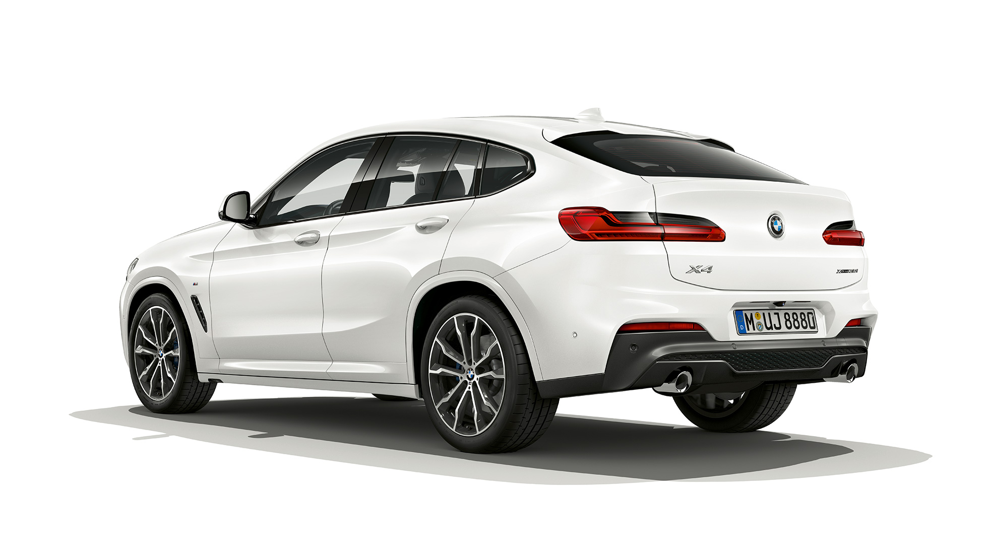 Πίσω λήψη τριών τετάρτων, BMW X4, Έκδοση M Sport BMW X4 xDrive30i, Έκδοση M Sport, G02 2018, λευκό Alpine, πίσω λήψη τριών τετάρτων