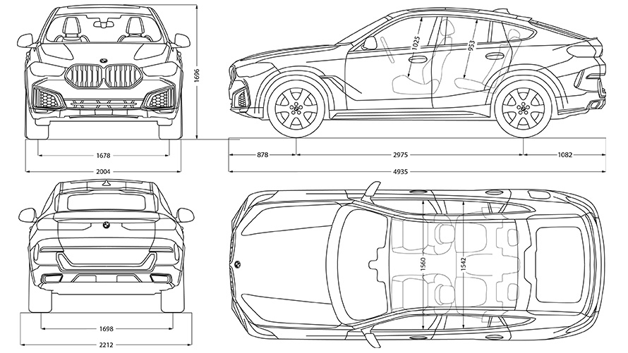 Σχέδιο της BMW X6 με διαστάσεις Σχέδιο της BMW X6 με διαστάσεις