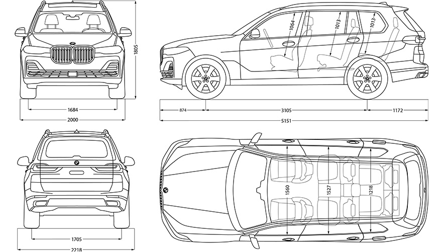 Σχέδιο της BMW X7 με διαστάσεις Σχέδιο της BMW X7 με διαστάσεις