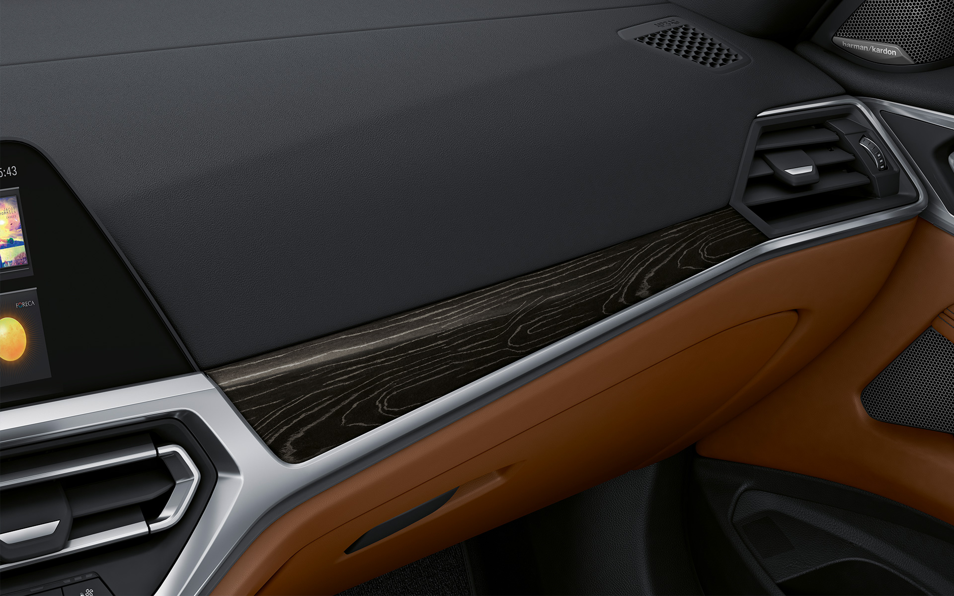 BMW Individual διακοσμητικές επενδύσεις εσωτερικού από ξύλο 'Fineline' μαύρο με ασημί αντανακλάσεις, κοντινή λήψη BMW Individual διακοσμητικές επενδύσεις εσωτερικού από ξύλο 'Fineline' μαύρο με ασημί αντανακλάσεις, κοντινή λήψη