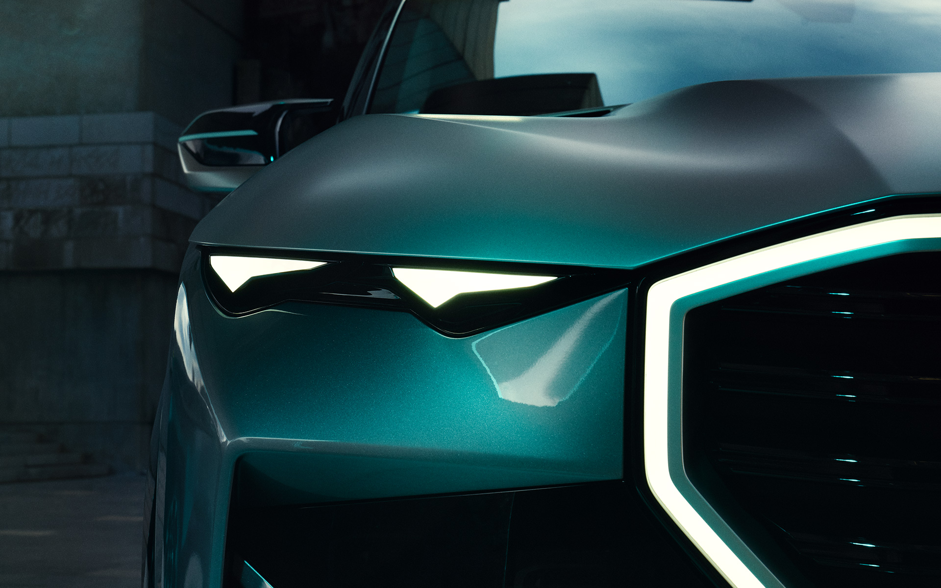 BMW Concept XM (G09), μπροστινή λήψη, σταθμευμένη, κοντινή λήψη προβολέων BMW Concept XM (G09), μπροστινή λήψη, σταθμευμένη, κοντινή λήψη προβολέων